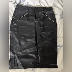 Zara Black Faux Leather Pencil Skirt with Zip Pocket Details